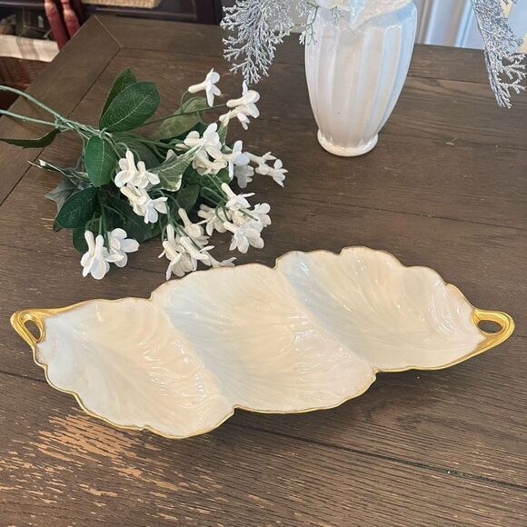 LENOX‎ Vintage Made in USA Triple LEAF 3 Section Serving Dish / Tray - Picture 1 of 9